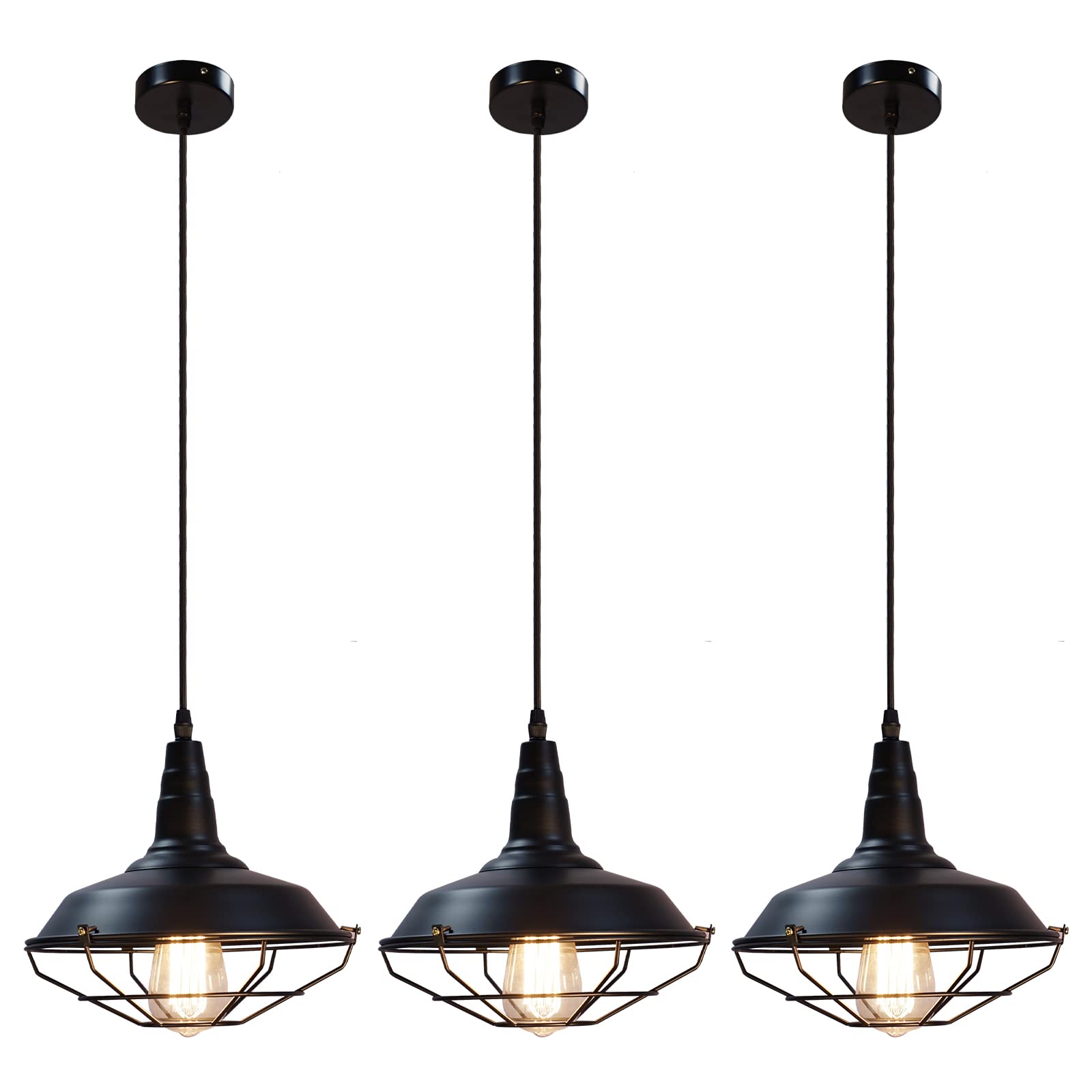 Photo 1 of SESIMENT Black Pendant Light 10.5 inches 3 Packs, Farmhouse Pendant Light, Industrial Pendant Lighting, Kitchen Pendant Lights, Pendant Lights Kitchen Island for Dinning Room Entryway Barn