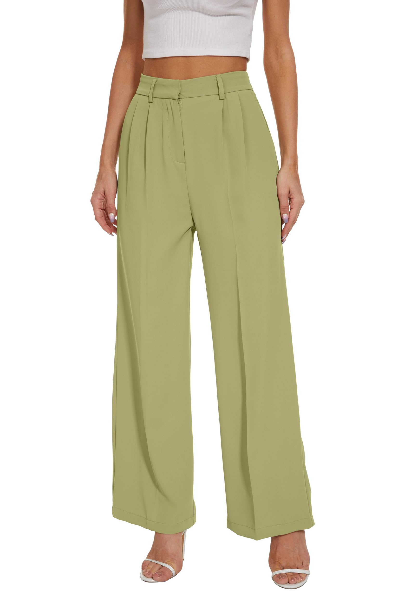 FUNYYZO Wide Leg Pants Women's High Elastic Waisted in The Back Business Work Trousers Long Straight Suit Pants