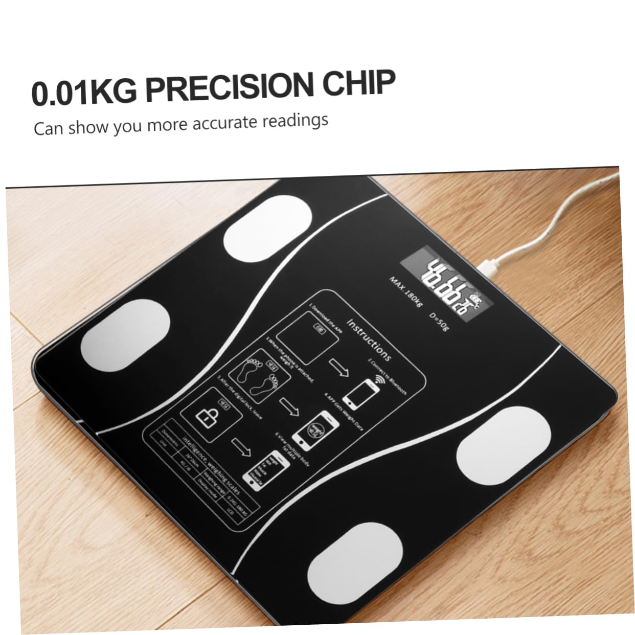 COLLBATH Báscula Inteligente de Peso Corporal Recargable por USB Pantalla LED Grande y Material Abs y Vidrio, Capacidad de 0.1kg a 180kg para Uso Doméstico