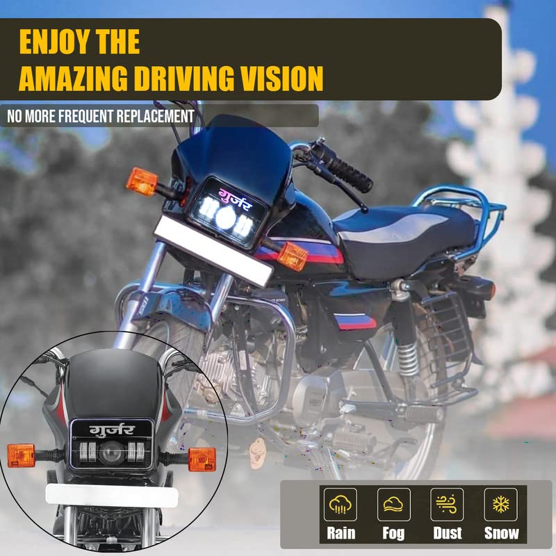 Image of AllExtreme 4 LED GUJJAR Headlight 50W 1 Projector Lamp DRL Light with Heat Dissipation Headlamp Bright Beam Compatible with Splendor Bike Motorcycle