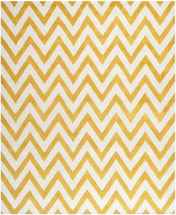 Yellow & White Chevron Area Rug – Modern Geometric Rugs for Living Room, Bedroom, Stylish Home Decor, Soft Contemporary Accent-8X10 FEET