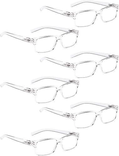 Reading Glasses - Paquete de 6 lectores de plástico cómodos con bisagra de resorte (transparente)