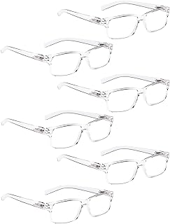 LUR READING GLASSES 6 Pack Spring Hinge Comfort Plastic Readers (Clear)