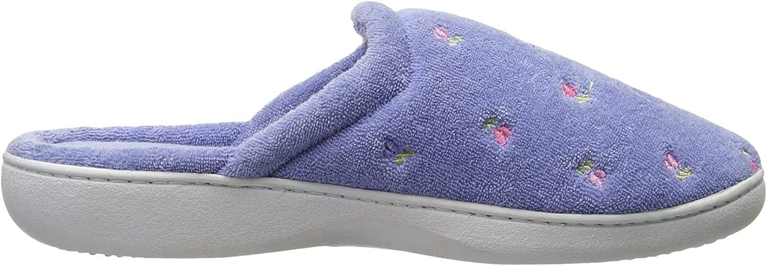 isotoner Women's Terry Embroidered Scalloped Clog, Periwinkle, 9.5-10 M US