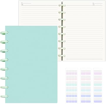 Discbound Notebook, 8-Disc Disbound Planner with Removable Pages, 180 Pages Spiral Notebook, Poly Cover Discbound Planner for Work, Travel, Note TakingWith Index Sticker,Green,A5
