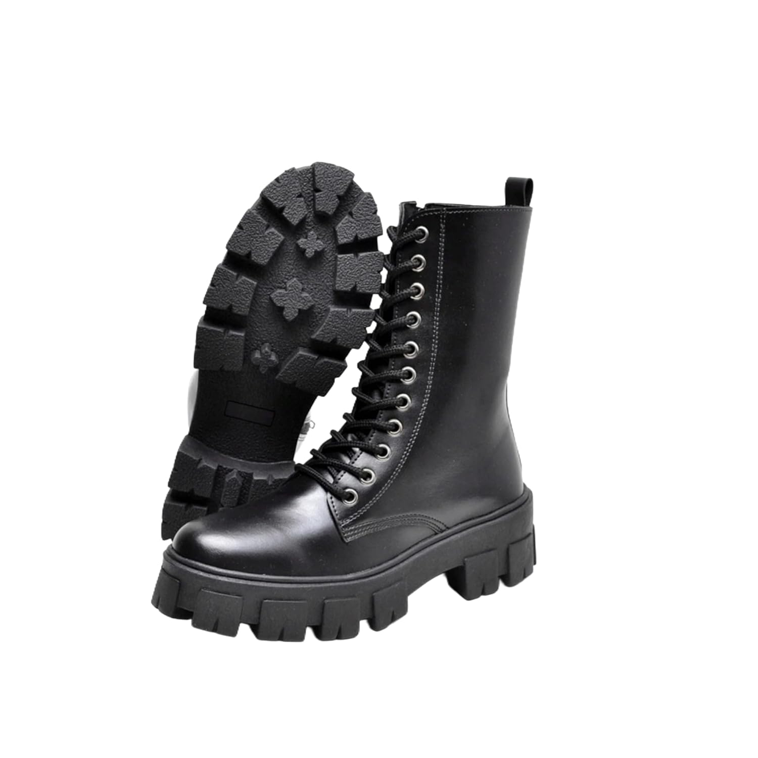 Bota Feminina Cano Alto Coturno Militar Sola Alta Tratorada Cor,:Preto;Tamanho:37;Gênero:Feminino