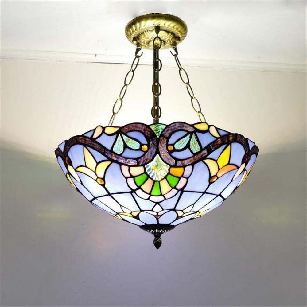 SXECAEPS European Vintage Color Glass Chandelier LED Creative Home Living Room Restaurant Bedroom Hotel Villa Cafe Corridor Pendant Lights (A D40CM)