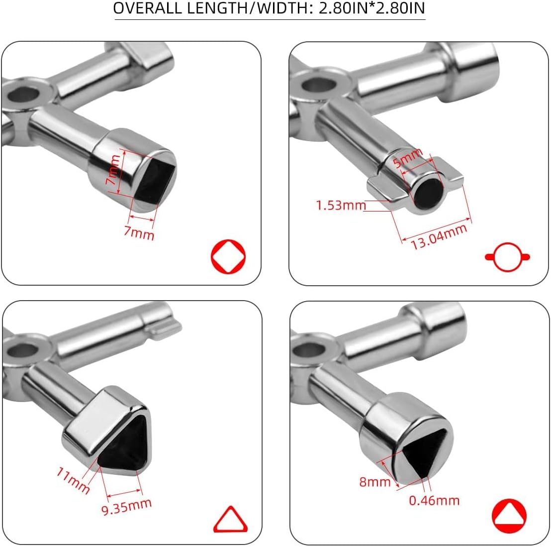 Triangle Multi-functional Sillcock Key 4 Way Square Wrench Water Utility Key Steel Sillcock Wrench Tool for Electric Water Gas Meter Box Cupboard Cabinet Opening Spigots Faucet Valve 2 Paack Cross Key