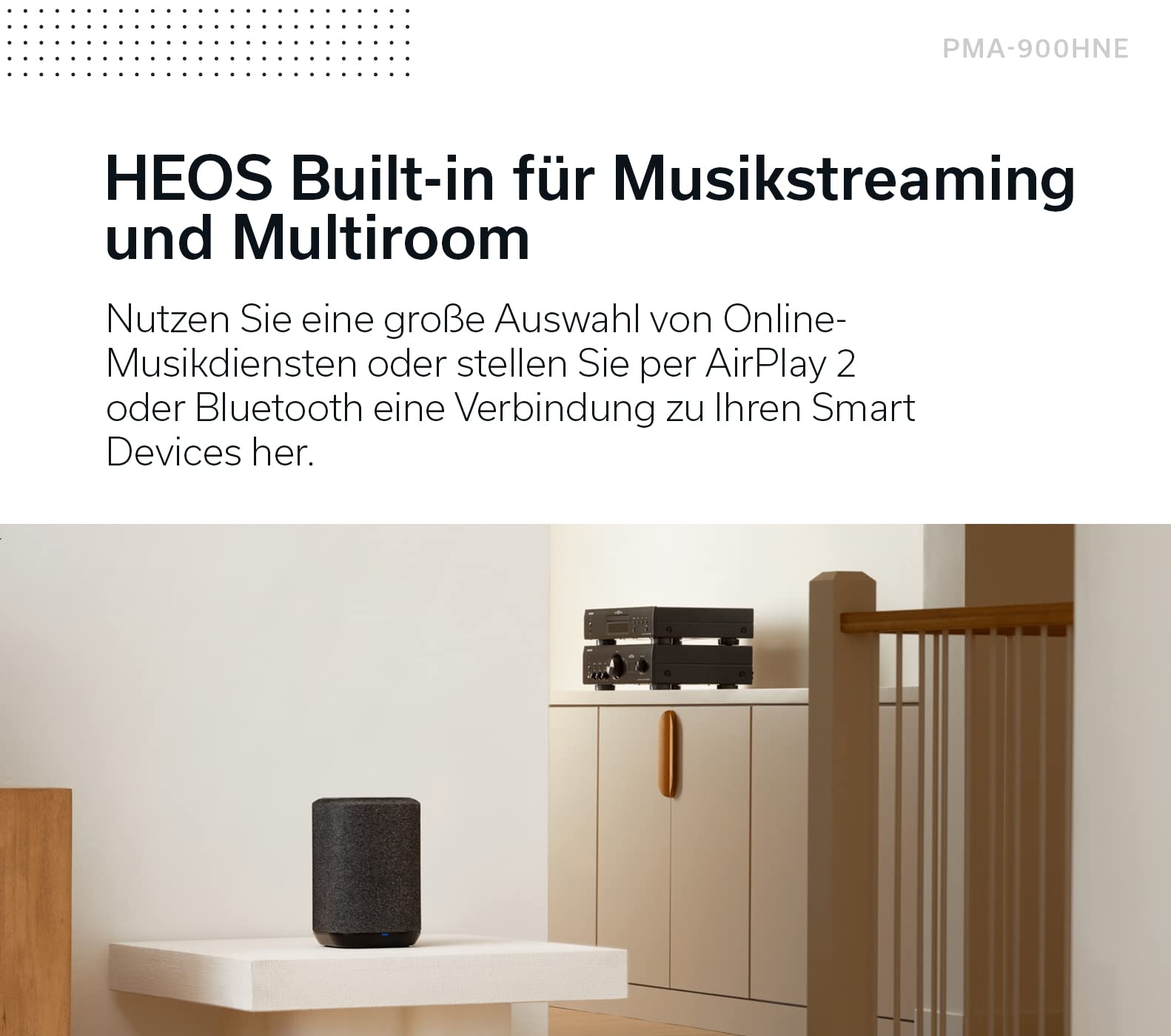 Denon PMA-900HNE HiFi Verstärker, Stereo Verstärker mit HEOS Built-in, 2x85W, eingebauter Phono-Vorverstärker, Hi-Res Zertifiziert, AirPlay 2, Bluetooth, Schwarz