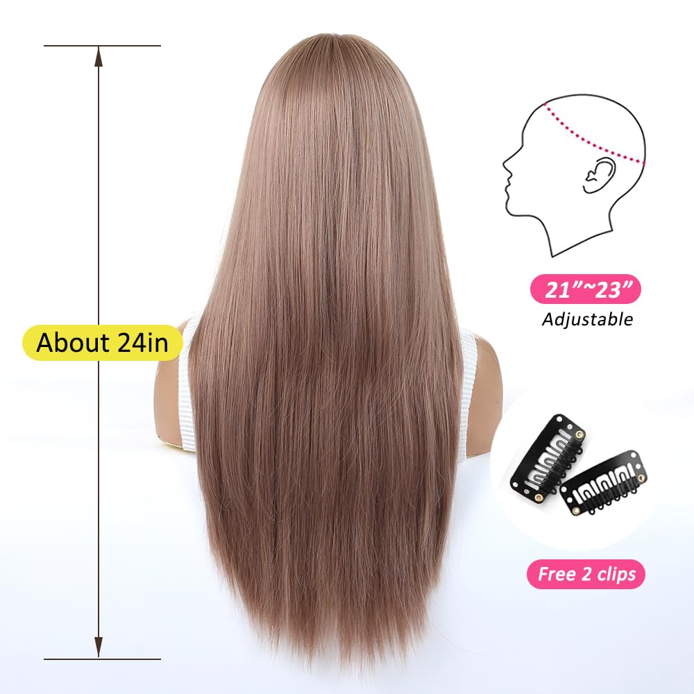 OUFEI Strawberry Blonde Wigs for Women with Bangs Long Natural Straight Synthetic Hair Heat Resistant Wigs for Daily Party Cosplay Wear - Image 4