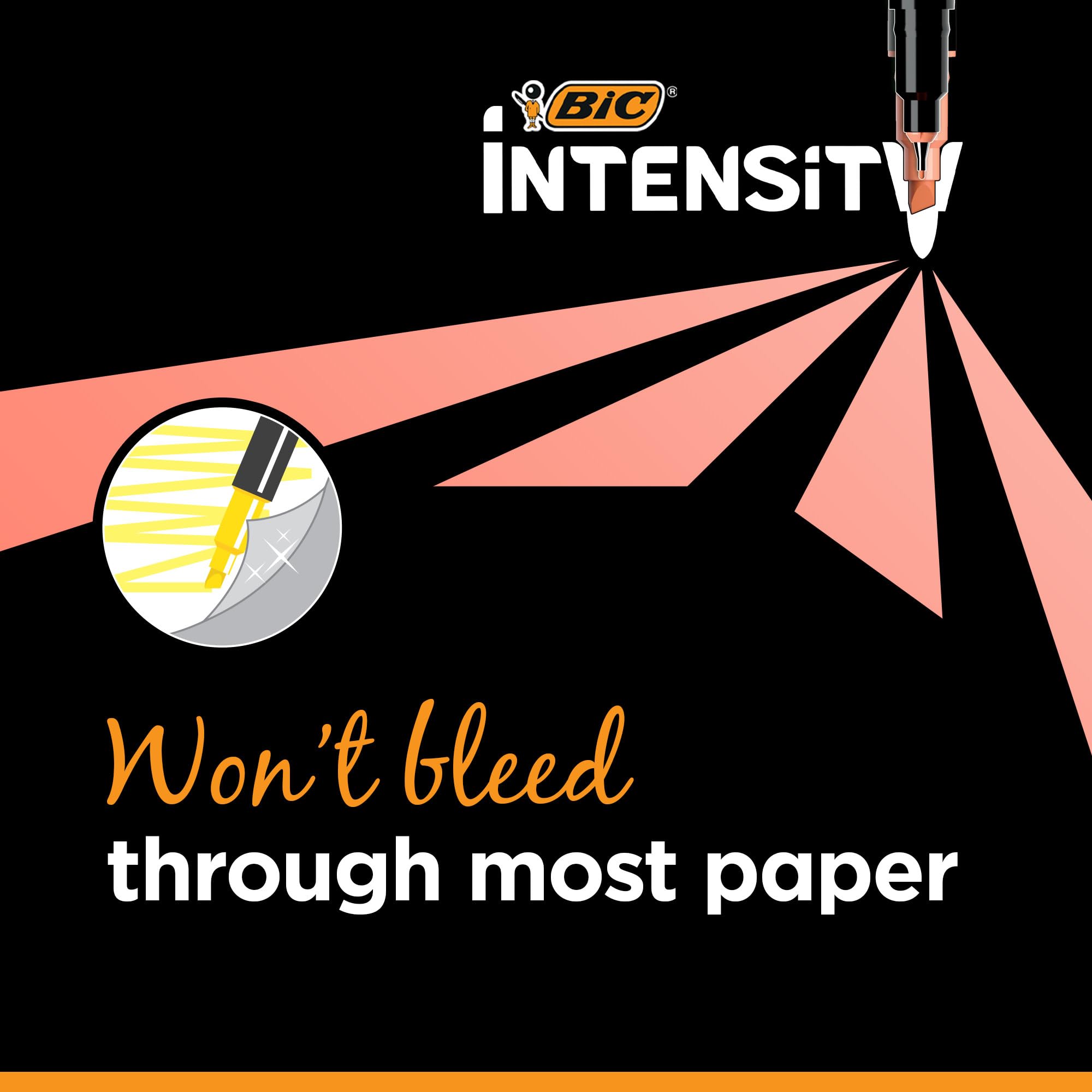 BIC® Intensity Dual-Tip zakreślacze, końcówka dłuta, ultracienka końcówka, czarne beczki/różne kolory, opakowanie 6 zakreślaczy
