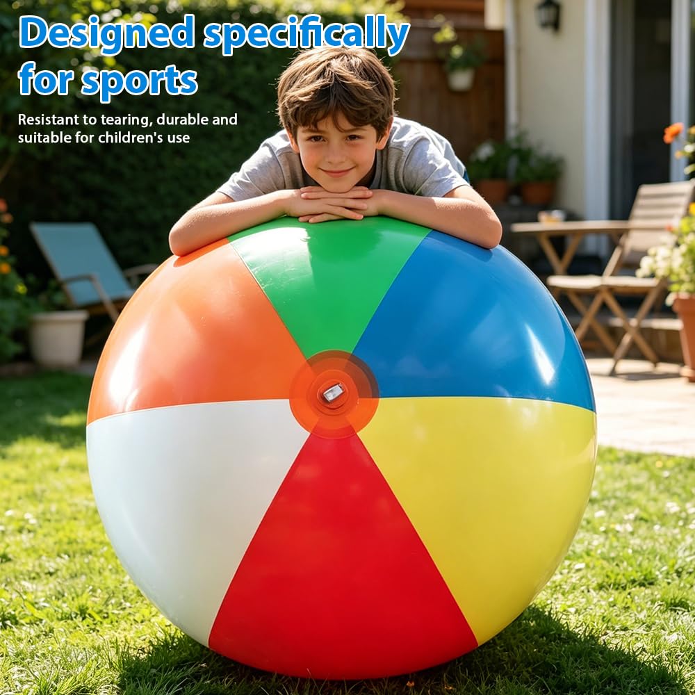 Palline da spiaggia, diametro di 120 cm, gigante gonfiabile, in gomma robusta, gonfiabile con pompa a mano, pallone da spiaggia extra grande, giocattolo per interni ed esterni