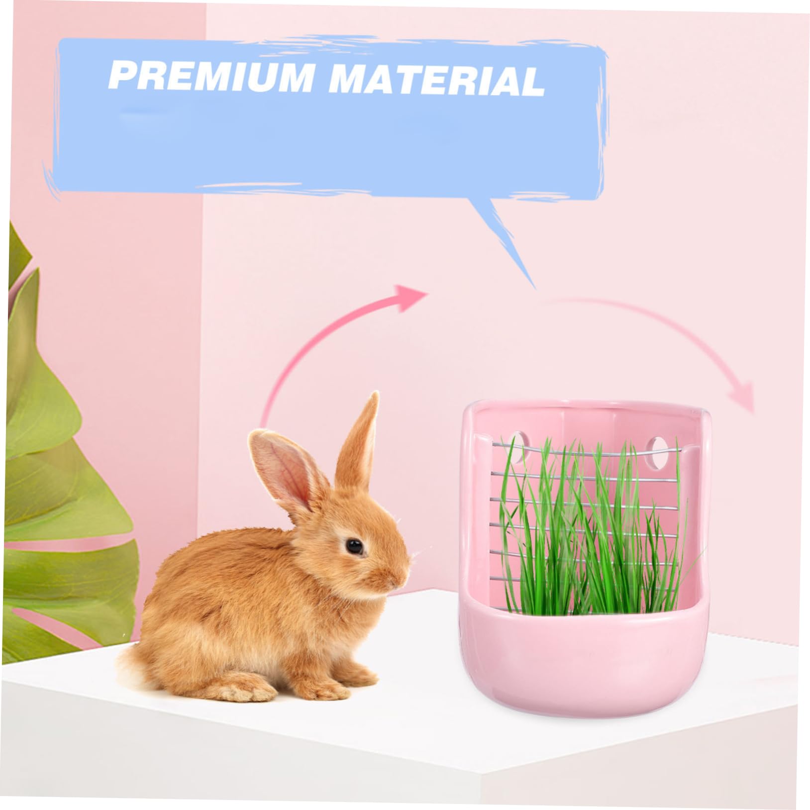 Mangiatoia in Ceramica Rosa per Porcellini D'india e Conigli | Superficie Liscia, Uso Doppio Fieno e Cibo, per Piccoli Animali, Formato Compatto