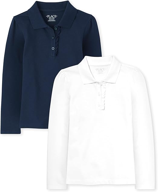 The Children's Place Girls' Multipack Long Sleeve Ruffle Pique Polos