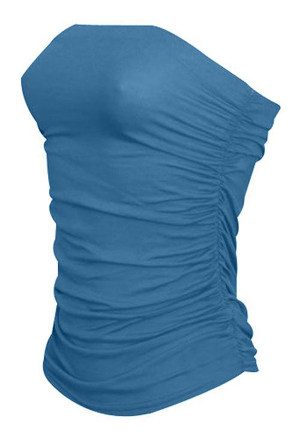 Riddled With Style Women's Teal Bandeau Strapless Boob Tube Top Side Ruched Crop Everyday Wear Plain Bra