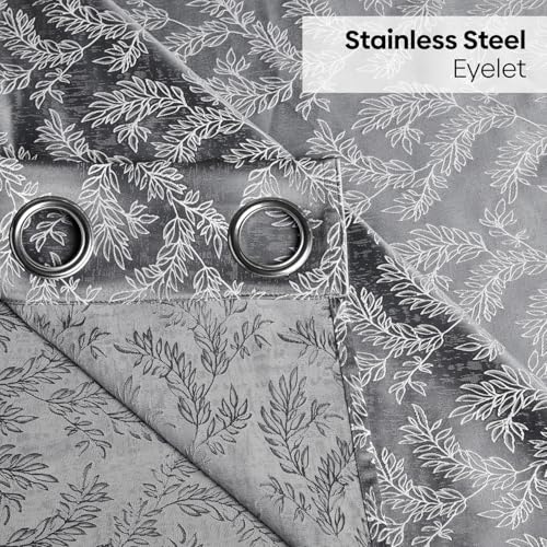 Image of haus & kinder Printed Jacquard Window Curtains 5 Feet Long Pack of 2 Window Curtains, 5 Feet Curtains for Window (Midnight Willow, Grey Floral Nature 130x152 CM)