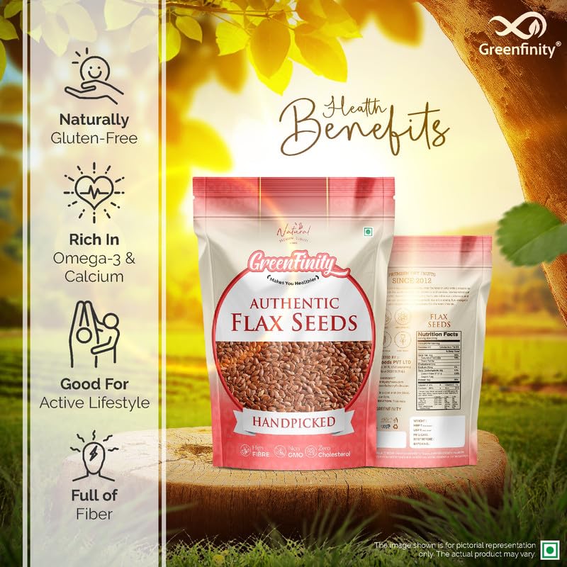 Image of GreenFinity Flax Seeds | Natural, Raw and Healthy Superfood | Rich in Omega-3, Dietary Fibre and Antioxidant | Alsi Beej for Weight Loss, Digestion, Immunity Booster, Smoothies, Baking, Snacks (500g)