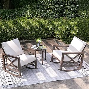 NATURAL EXPRESSIONS Rocking Bistro Set, 3 Piece Outdoor Patio Conversation Furniture Set with 2 Rockers and 1 Metal Coffee Table with Thick Cushions for Backyard,Porch,Poolside,300lbs NATURAL EXPRESSIONS Rocking Bistro Set 3 Piece Outdoor Patio Conversation Furniture Set with 2 Rockers and 1 Metal Coffee Table with Thick Cushions for BackyardPorchPoolside300lbs