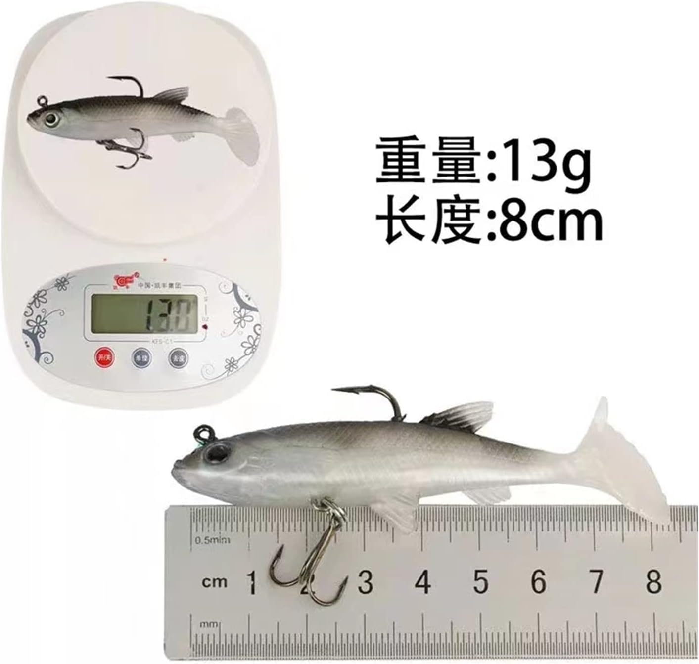 Mingshan 5 Pz Esca Morbida Pesce Morbido 8cm 13g Pesca in Mare con Gancio Pesce Artificiale Silicone Esche Morbide Esche di Pesce, 5pcs, 80mm