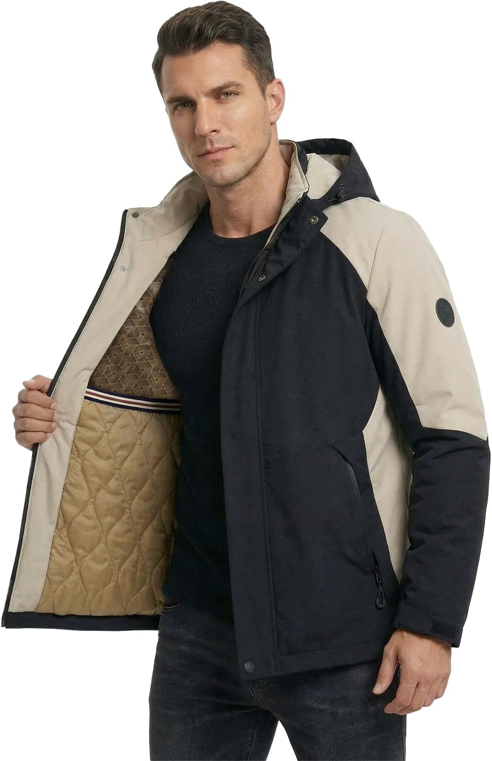 Detachable Hood Winter Coats for Men Work Insulated Jacket Waterproof Thermal Cold Weather Clothes for Outdoor Ski