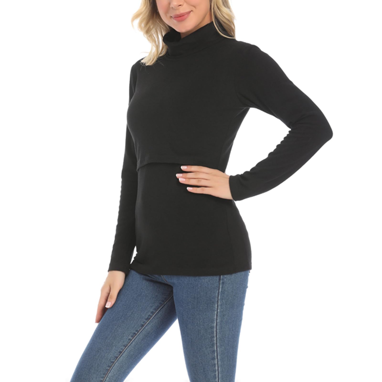 Premamá Tops Cuello Alto Jersey Camiseta Materna de Manga Larga Mujeres cómodo Cálido Interior térmica Basic Color sólido Camiseta Ropa Premamá de Otoño e Invierno Regalo Durante el Embarazo