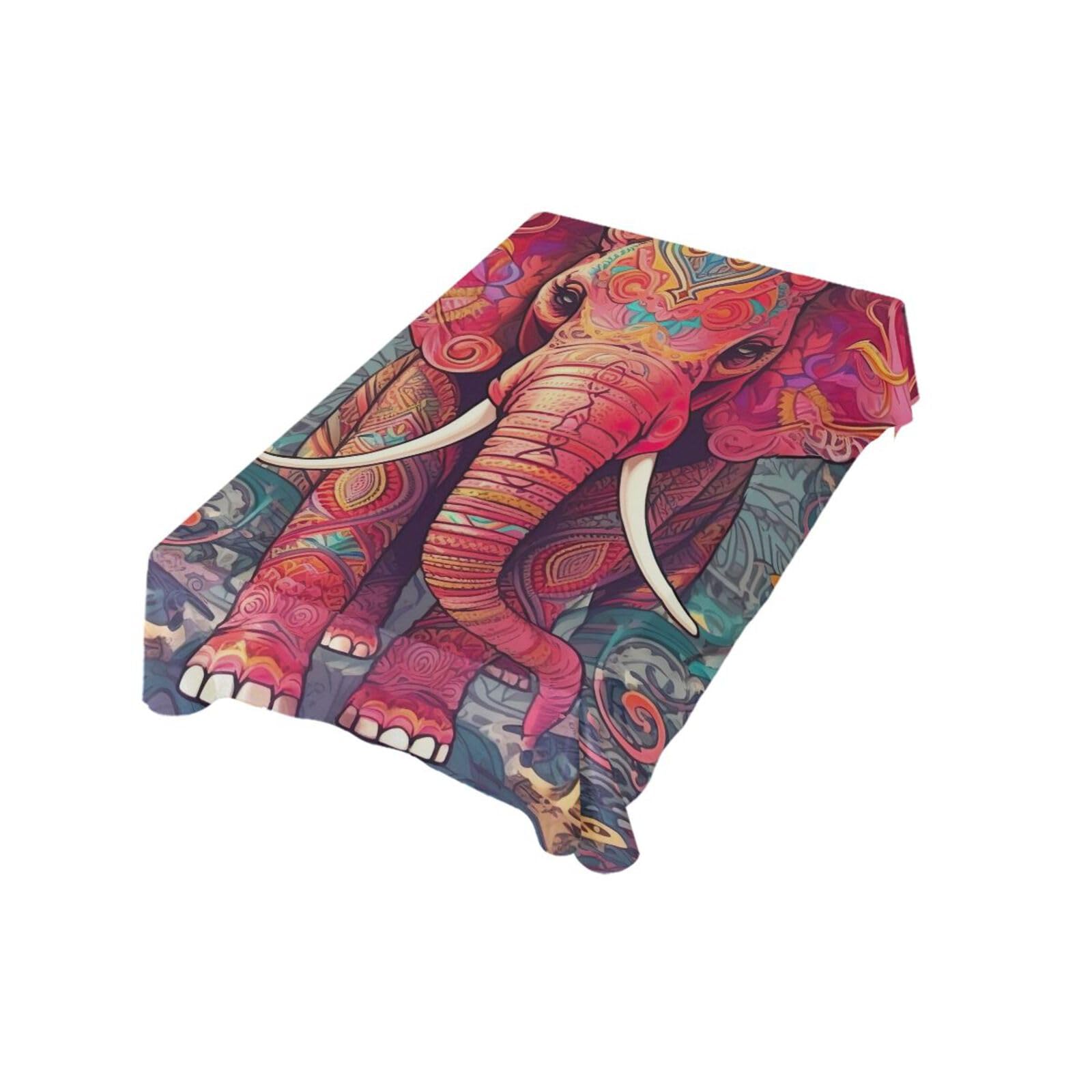 Elephant Rectangle Tablecloth Waterproof Wrinkle Resistant Polyester Table Cloth, Heavy Duty Rectangle Tablecloth for Picnic/Wedding/Dining 54" x 72"