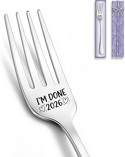 I'm Done Tenedor de cena de acero inoxidable 2026, cuchara de jubilación, regalos para mujeres, hombres, amigos, compañeros de trabajo, líder,