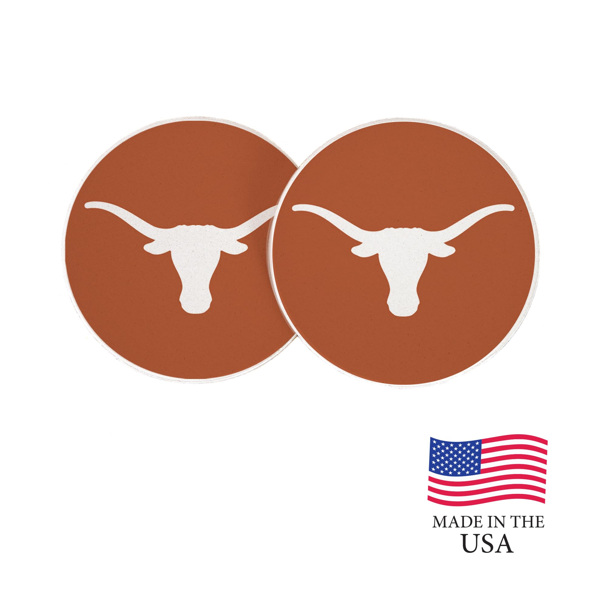 University Of Texas Longhorns Absorbent Sandstone Car Cup Coasters - Set Of 2 (Design E)