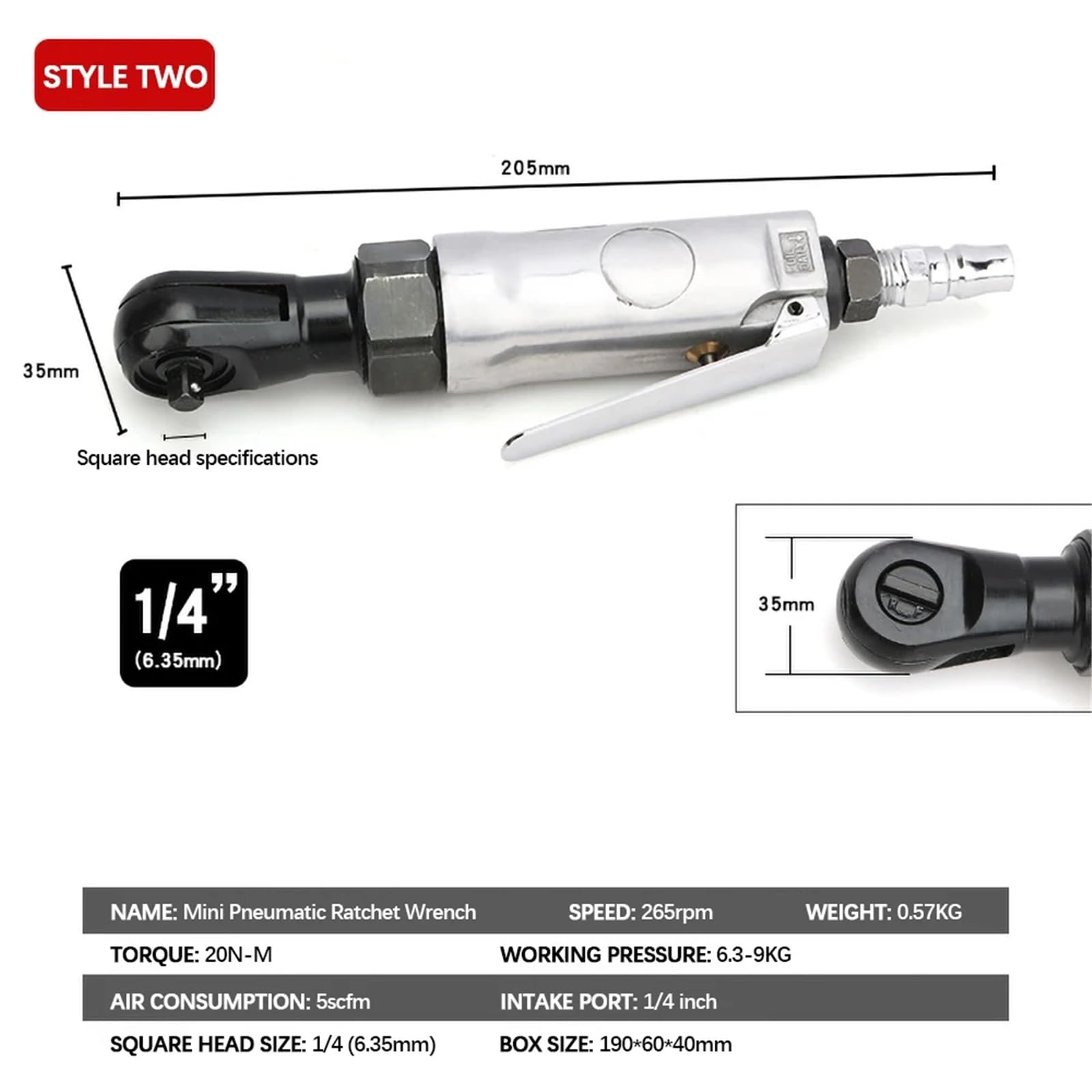 Herramientas de llave trinquete aire neumática, torsión, herramienta reparación automática impacto, cabeza cuadrada 3/8, 10MM, 1/4 y 6,3 MM(1 4)