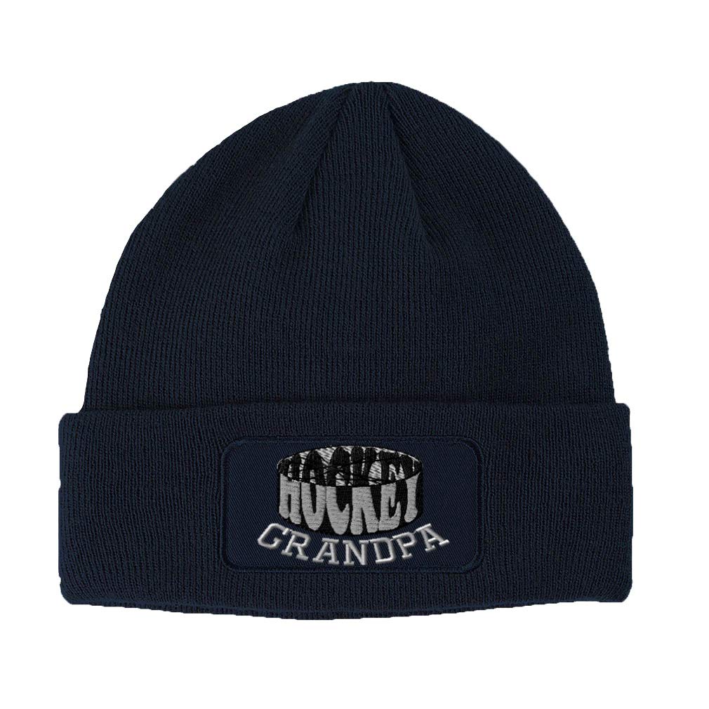 Patch Beanie for Men & Women Hockey Grandpa Embroidery Acrylic Skull Cap Hats Navy 1 Size