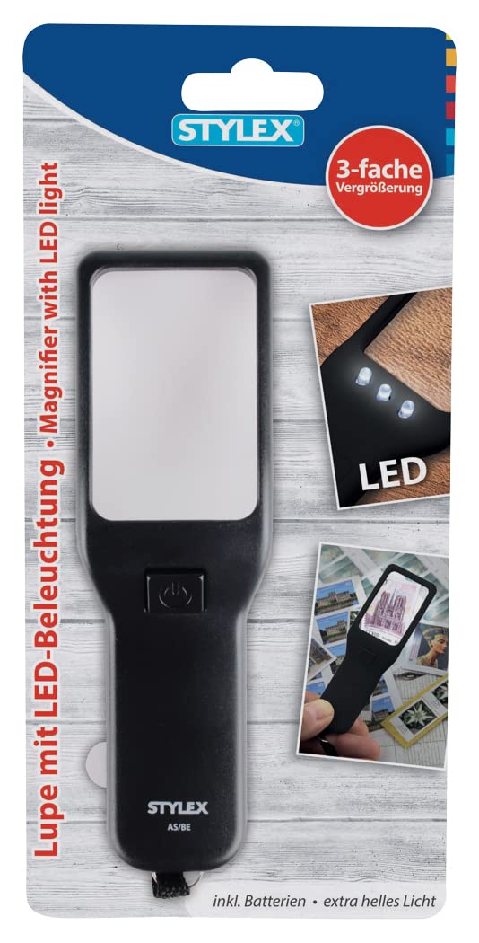 Stylex 31254 - lupa z oświetleniem LED, 3-krotne powiększenie, czarna, 120 x 38 x 12 mm, 1 sztuka