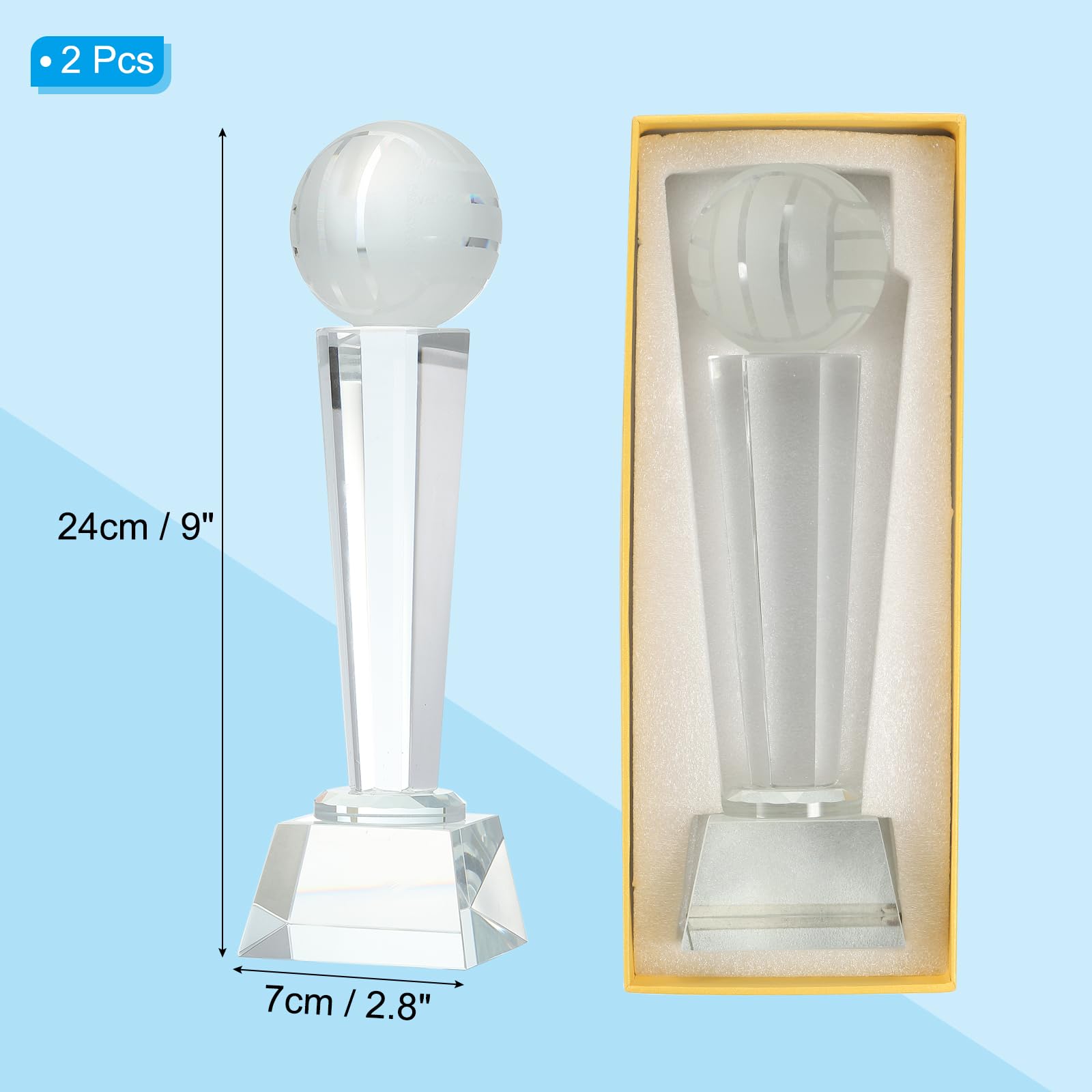 QUARKZMAN Kristallglas Trophäe Mit Box 9 X 2.8 Zoll 2 Stück Volleyball Champions Auszeichnung Für Desktop Tischdekoration Turniere Sportwettbewerbe Briefbeschwerer Klar