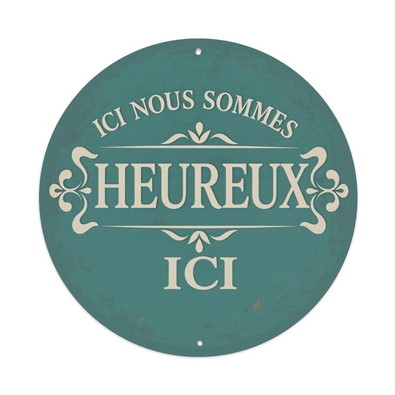 French Vintage Happy Theme Round Decor Sign Vintage Aluminium Metal Sign, Retro Wall Decor for Home, Bar, Garage & Farmhouse 20x20cm