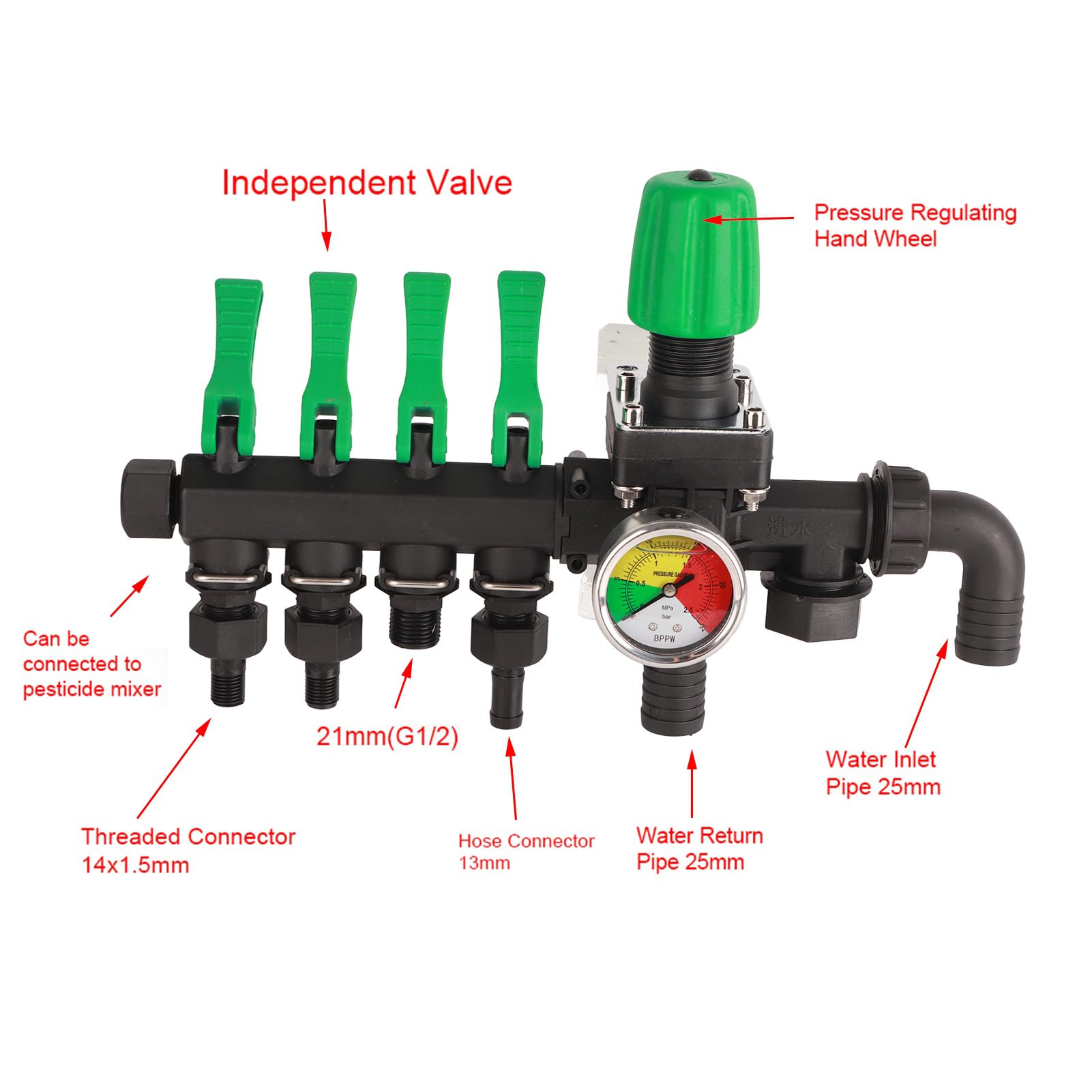 Válvula de Control de Pulverizador Agrícola de 4 Vías para Aplicación de Pesticidas - Distribuidor de Control de Agua de Riego para Equipos de Pulverización Agrícola