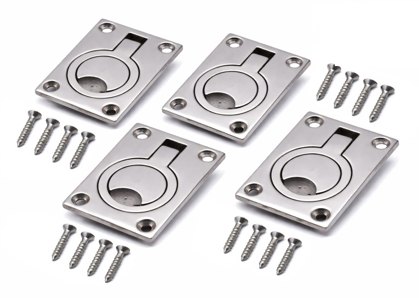 4pcs Flush Lift O Ring recessed Hatch Handle Pull Ring A4 316 Marine Grade Stainless Steel with 8 Screws for Cabinet Locker (4)
