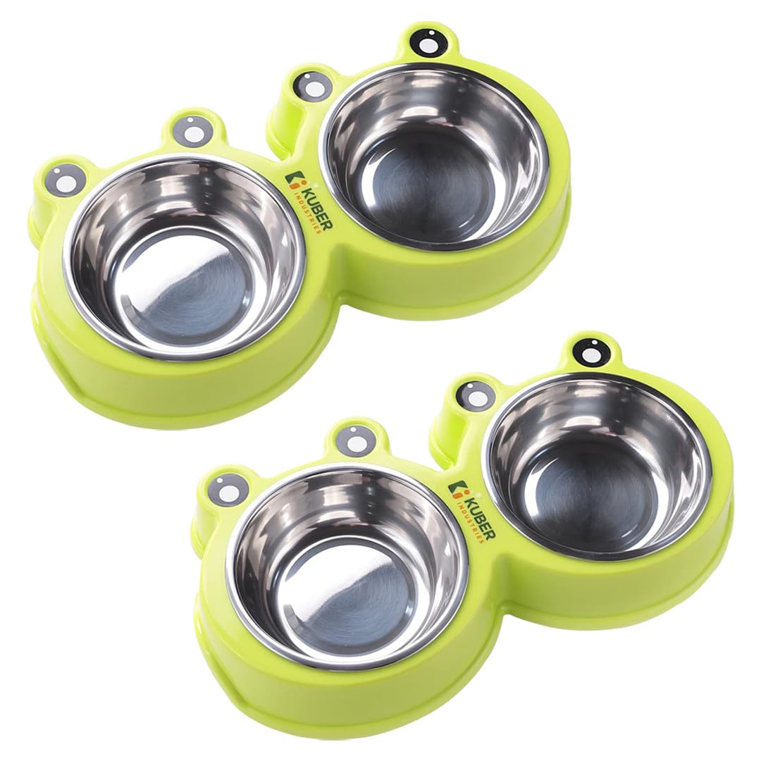 Kuber Industries Dog Food Bowl|Stainless Steel,PVC Material Dog Bowls|Non Slip,Durable,Sturdy,Non Toxic|Perfect Dog Accessories for Indoor & Outdoor Use|A1009G|Pack of 2|Green (B0CN19G8QY) Amazon Price History, Amazon Price Tracker