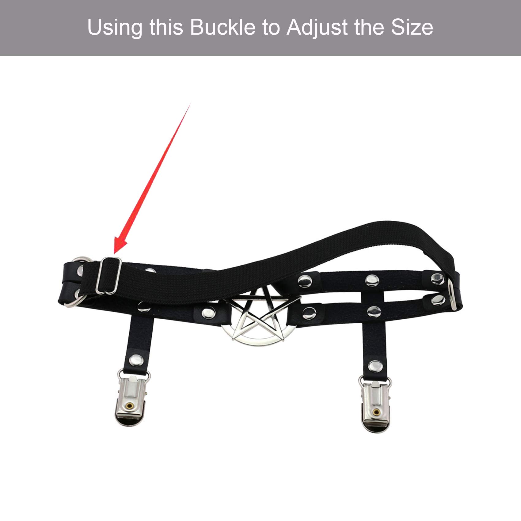 alisikee 2pcs Adjustable Star-Shaped Leg Garter with Anti-Slip Clips, Elastic Gothic Thigh Ring Garter for Women and Girls: Black Garter