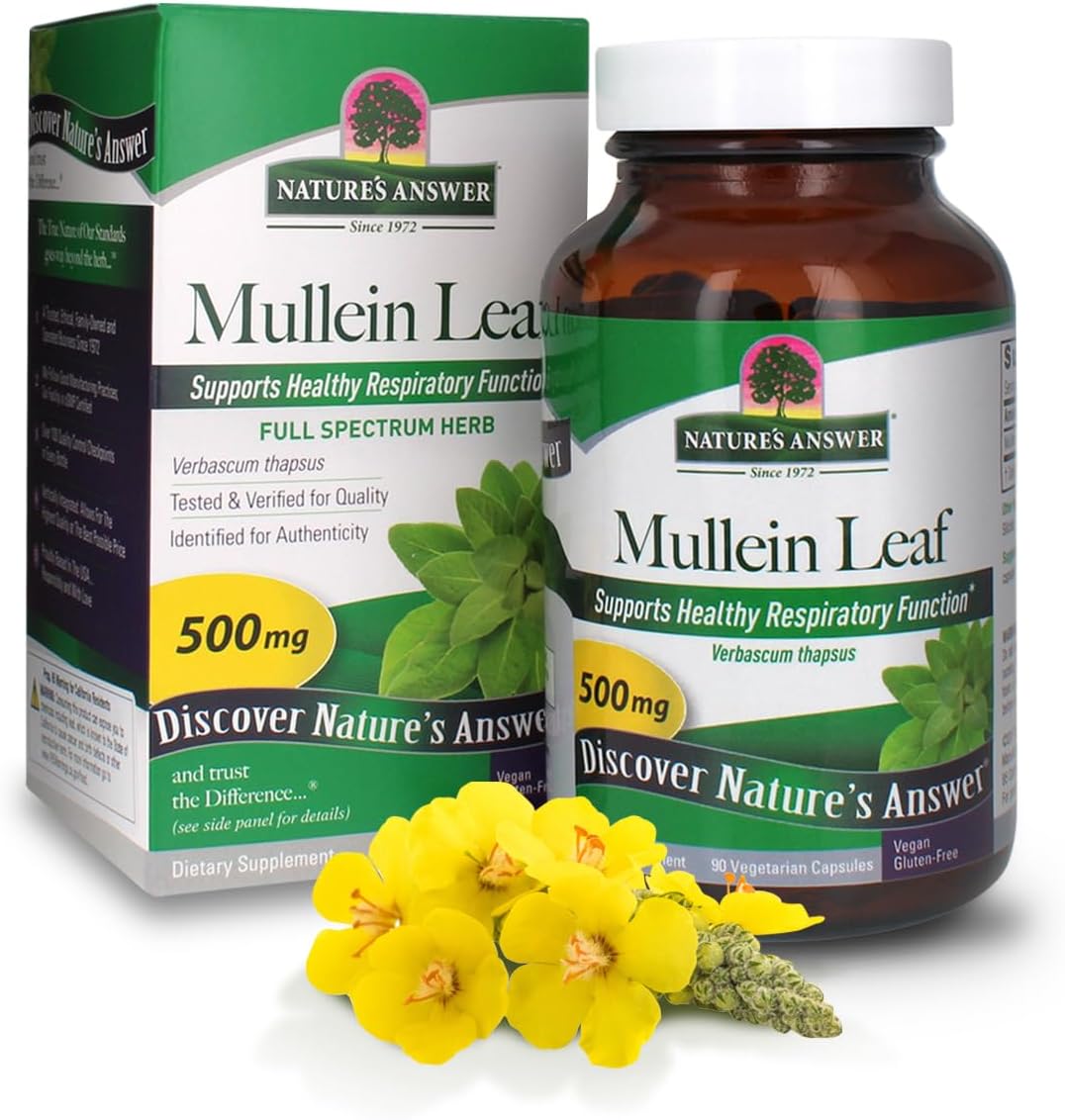 Nature's Answer Mullein Leaf Verbascum Thapsus 500mg 90-Capsules | Herb Ideal for Immune and Inflammation | Full Spectrum Herb | Supports Respiratory Function | Gluten-Free | Single Count