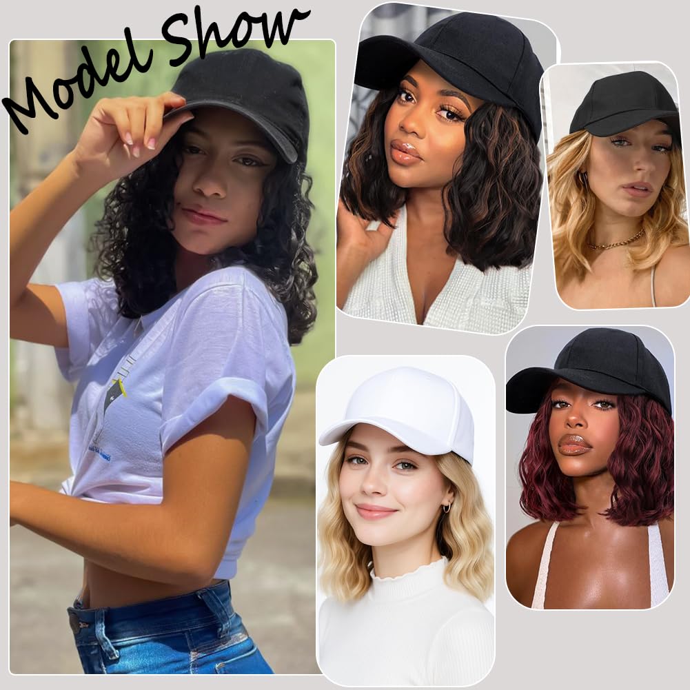 GUOJIAN Hat Wigs for Women 6' Short Wave Baseball Cap Wigs with Curly Hair Extensions Synthetic Wave Wig Adjustable Hat with Hair Attached for Daily Use (W27/613, 6inch)