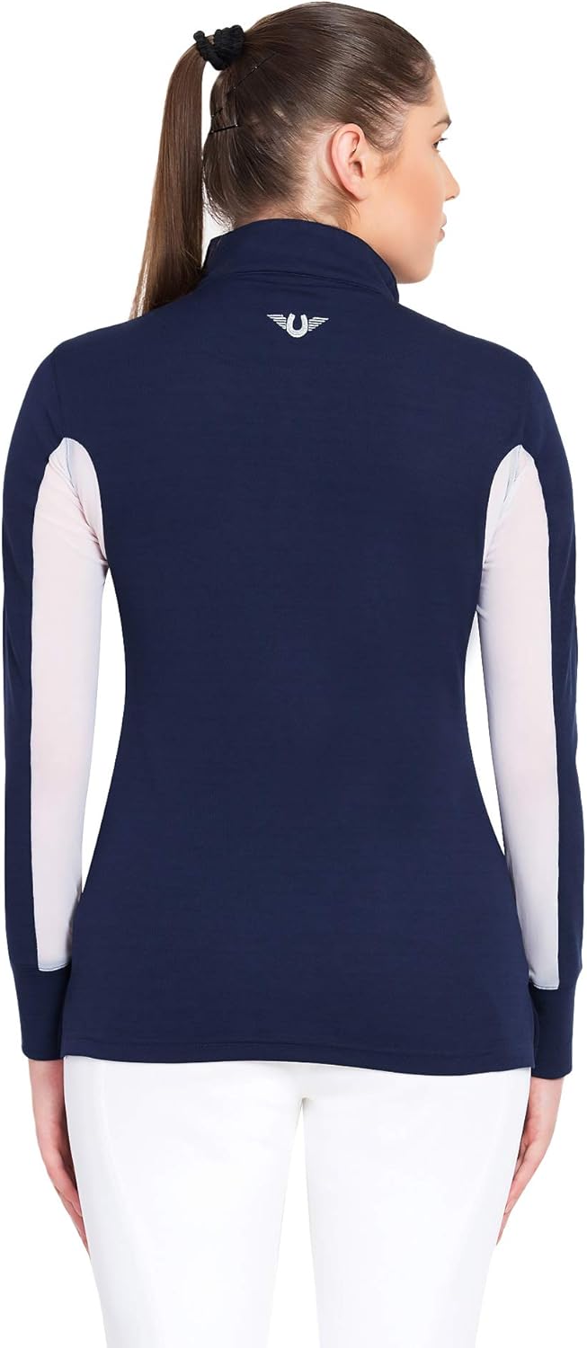 TuffRider Women's Ventilated Technical Long Sleeve Sport Shirt with Mesh, Navy, Medium