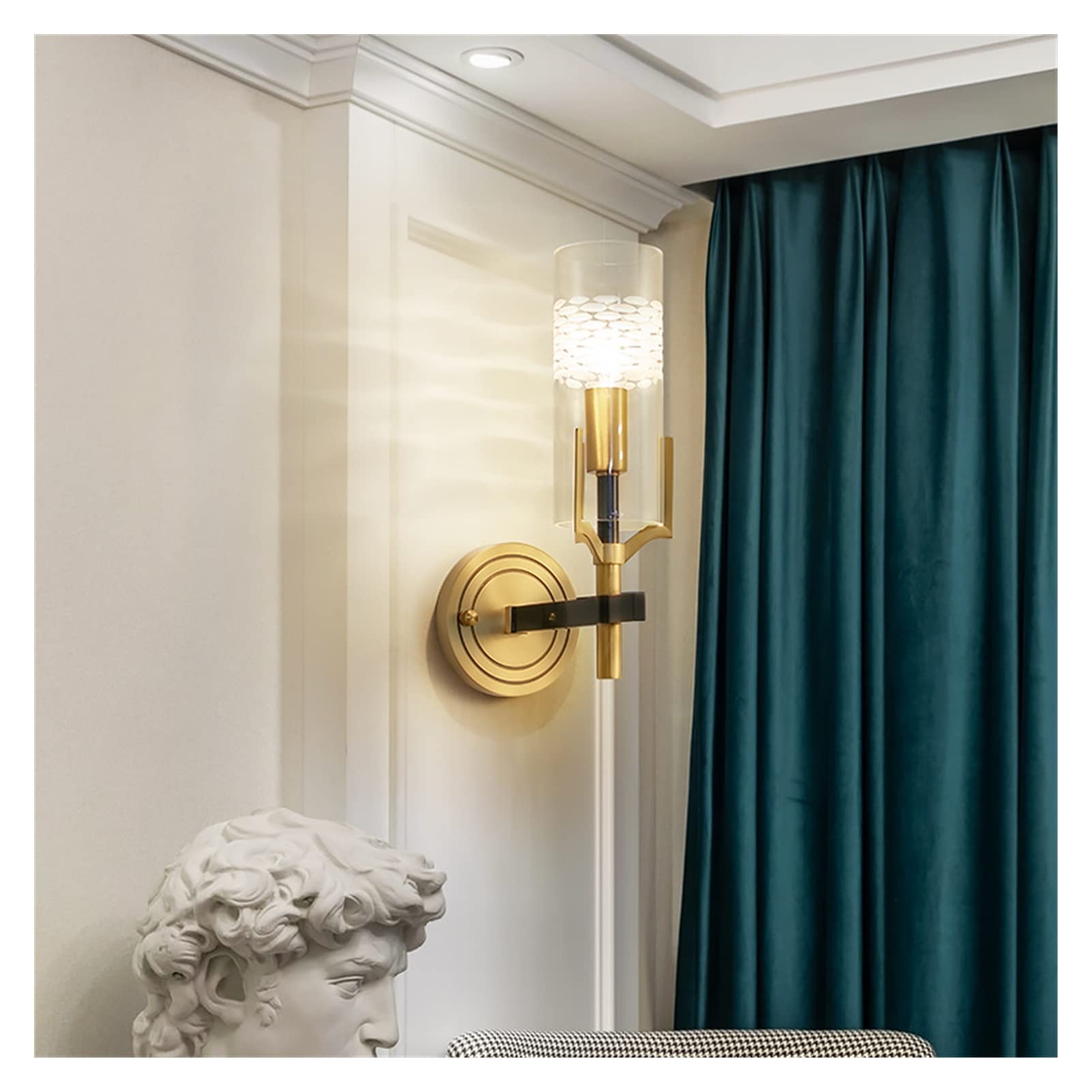 ZTCHSENZT Wall Sconces, Copper Wall Lamp Bedside Reading Lamp Background Wall Lamp Minimalist Modern Villa Courtyard Aisle Lamp,1 Light-black-Warm White