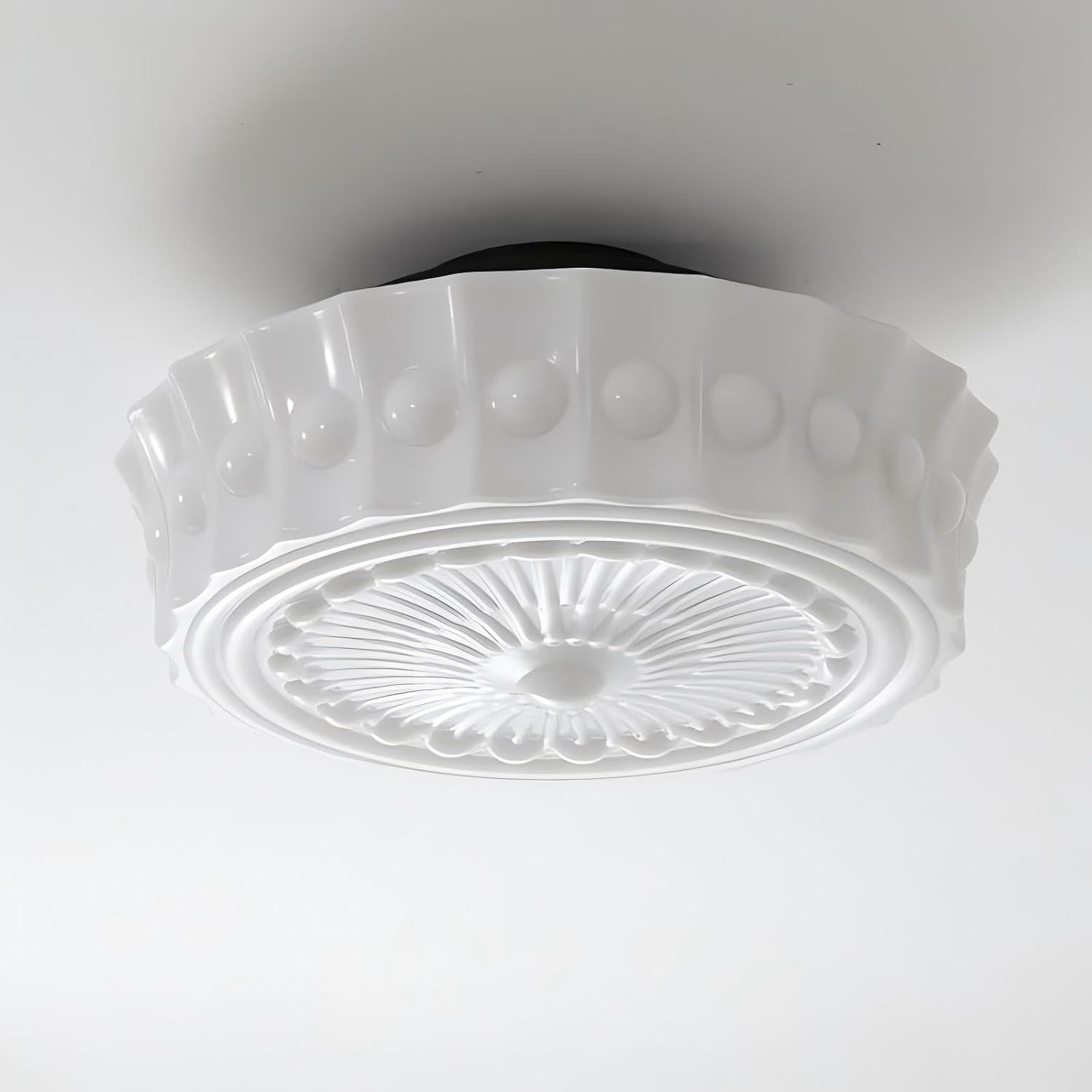 Vintage 3-Lights Milk Glass Ceiling Light, Mid Century Semi Flush Mount Ceiling Light Fixture, Chandelier for Living Room Dining Room Hallway Bedroom, 13.8 Inch