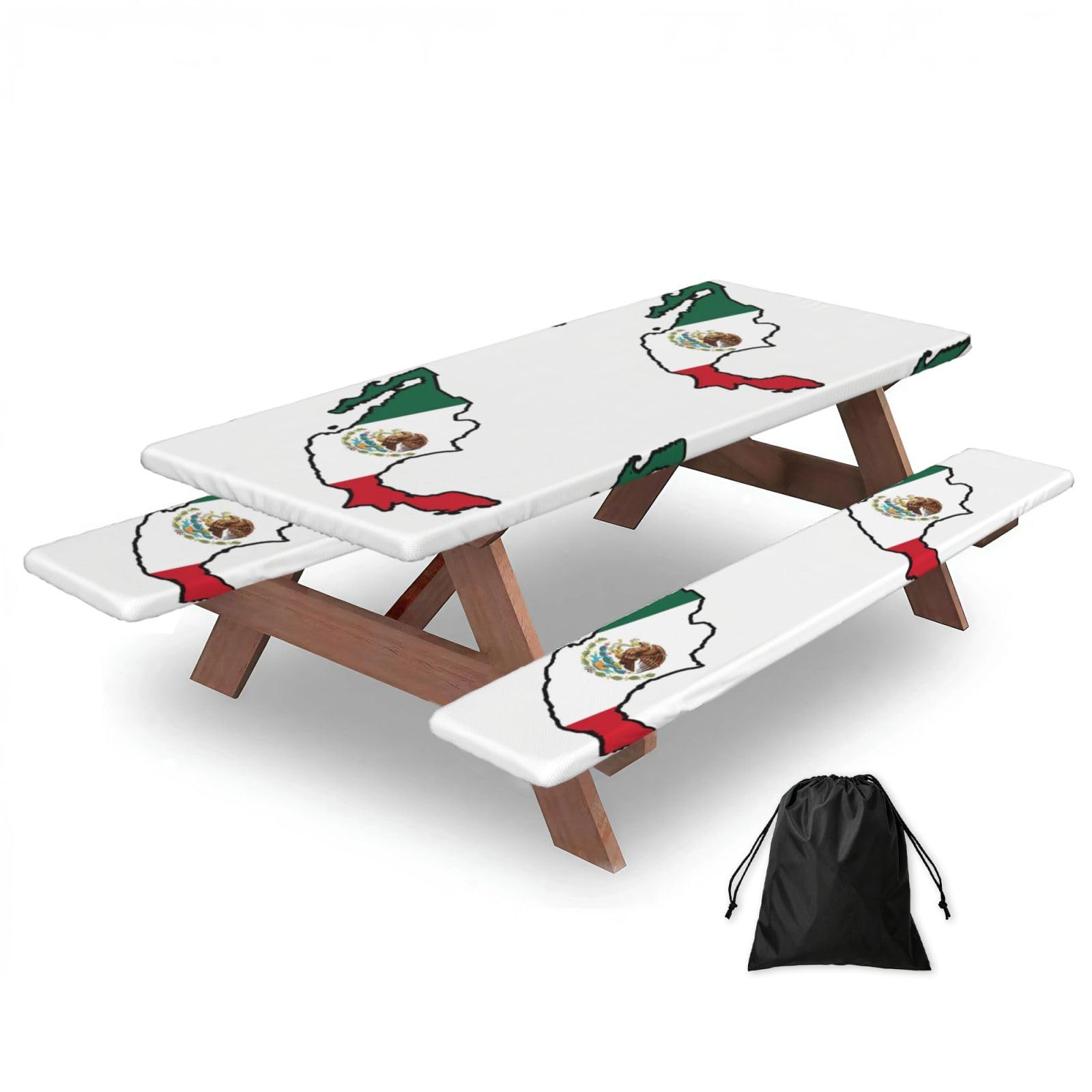 Zyjhyy Black Mexico Flag Map Print 3 Pack Wipeable Picnic Bench Cover And Table Cover Lightweight Table Cloth For Camping Outdoor