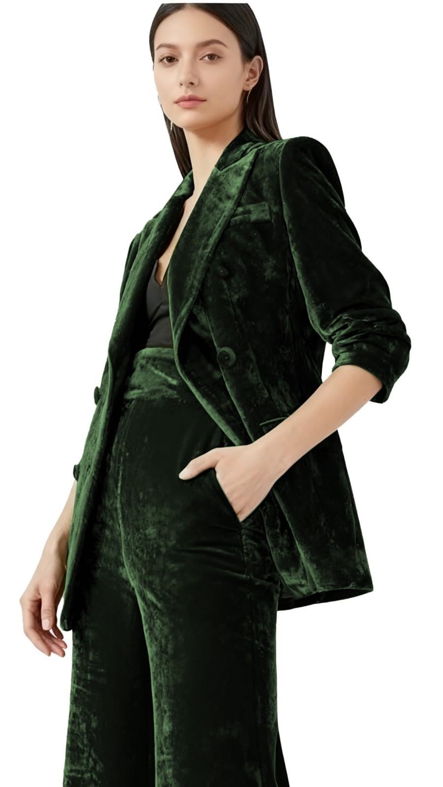 Mi Bo Tong 2 PCS Velvet Pantsuits Women Double Breasted Lining Suit Ladies Business Office Tuxedos Casual Party