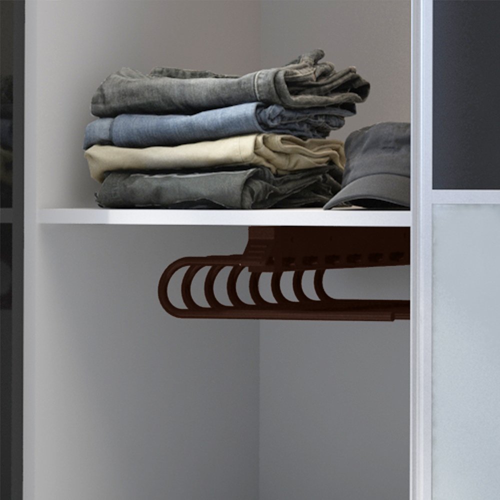 Emuca 6912813 Porte pantalons extractible, Gauche, Peint en moka, Acier et Plastique.