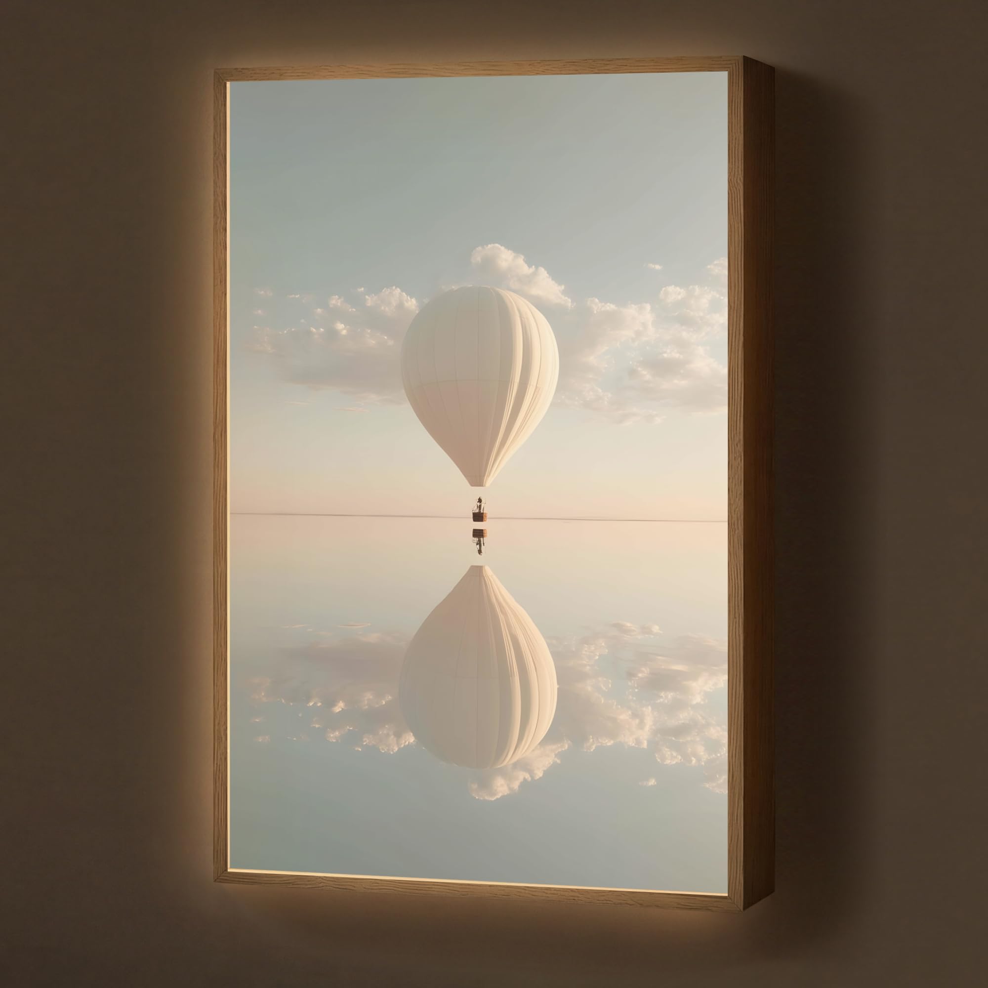 LED Wandlicht Innen 60x90 cm Aufladbar Dimmbare Nachtleuchte Schlafzimmer Wandlampe Nachtlicht Modern Design Stillen Wandleuchte Wand Licht Heißluftballon - Wolken - Wasser - Blau
