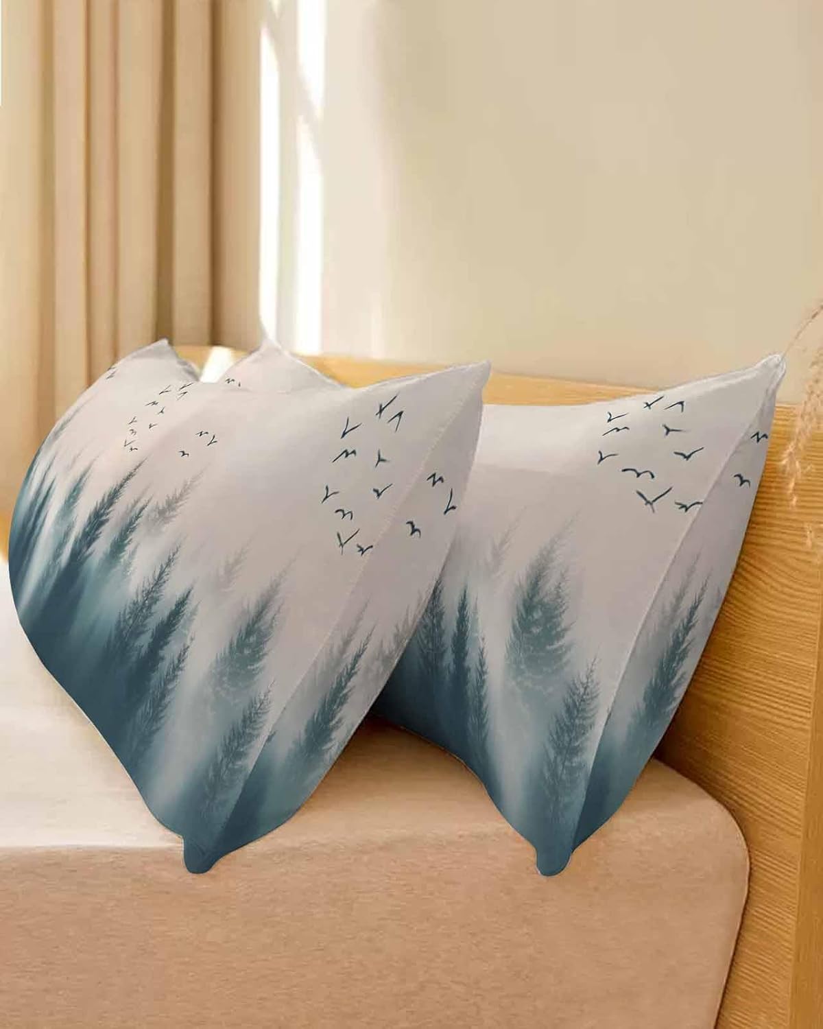 Fog Forest Pillowcase 20x54 Inch - Body Pine Tree Bird Nature Scenery Retro Soft Brushed Microfiber Pillow Covers with Hidden Zipper Closure Bed Pillow Shams for Bedroom Sofa Car, 1pcs