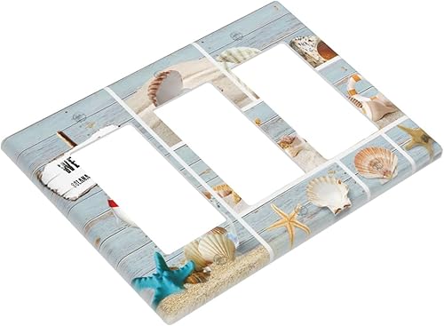 Vista 951 de Cubiertas decorativas de salida de estrella de mar playera, tablero de madera azul de concha de mar de 1 banda, decoración individual GFCI, placa