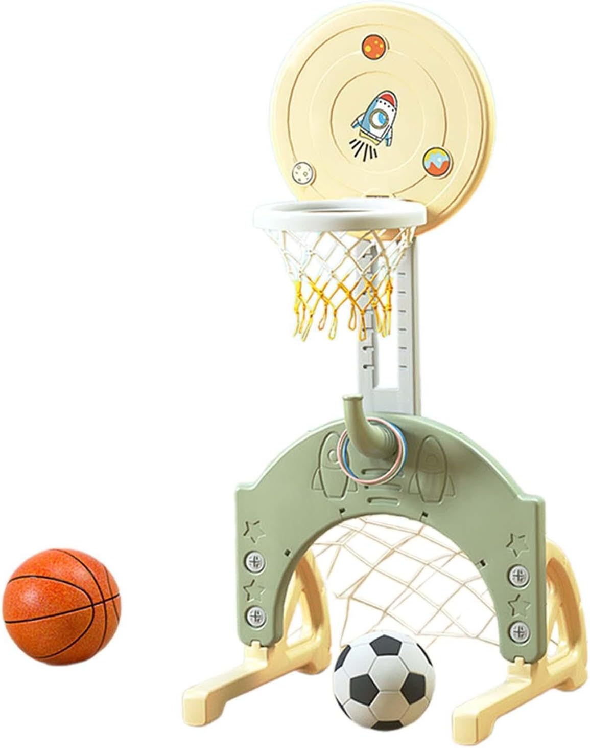 Menolana Indoor Basketball Hoop Set Soccer Toy with Football Game Basketball Board for Boys and Girls Party Toy Age 3 4 5 6 Preschool, Beige Loop