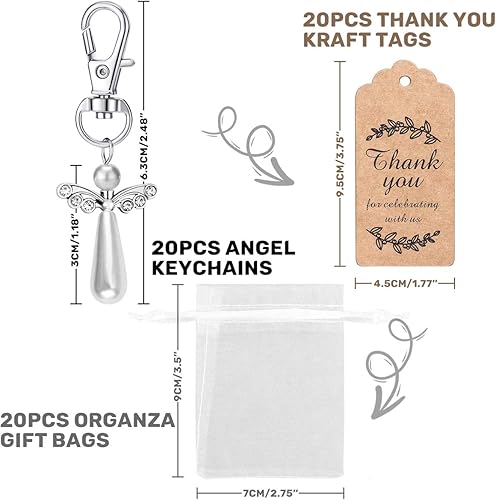 Miniatura 9 de MOVINPE 20 llaveros con diseño de ángel, etiquetas de agradecimiento, regalos de devolución de invitados para baby shower, despedida de soltera,